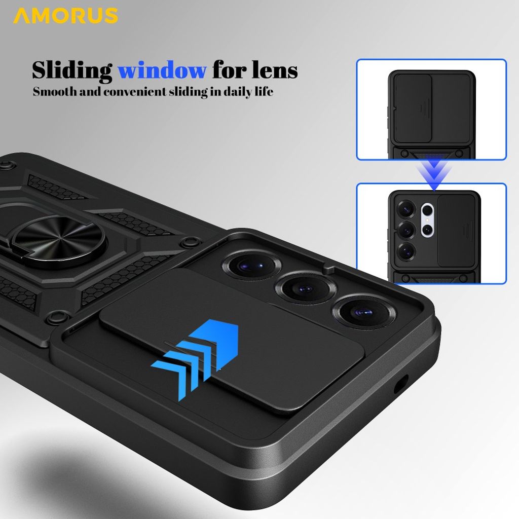 AMORUS Samsung Galaxy S26 Ultra Skal med Stativ och Linsskydd - Svart
