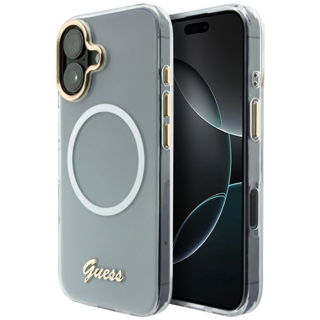 Guess IML Gradient Script Metal MagSafe -kuori till iPhone 17 - Valkoinen