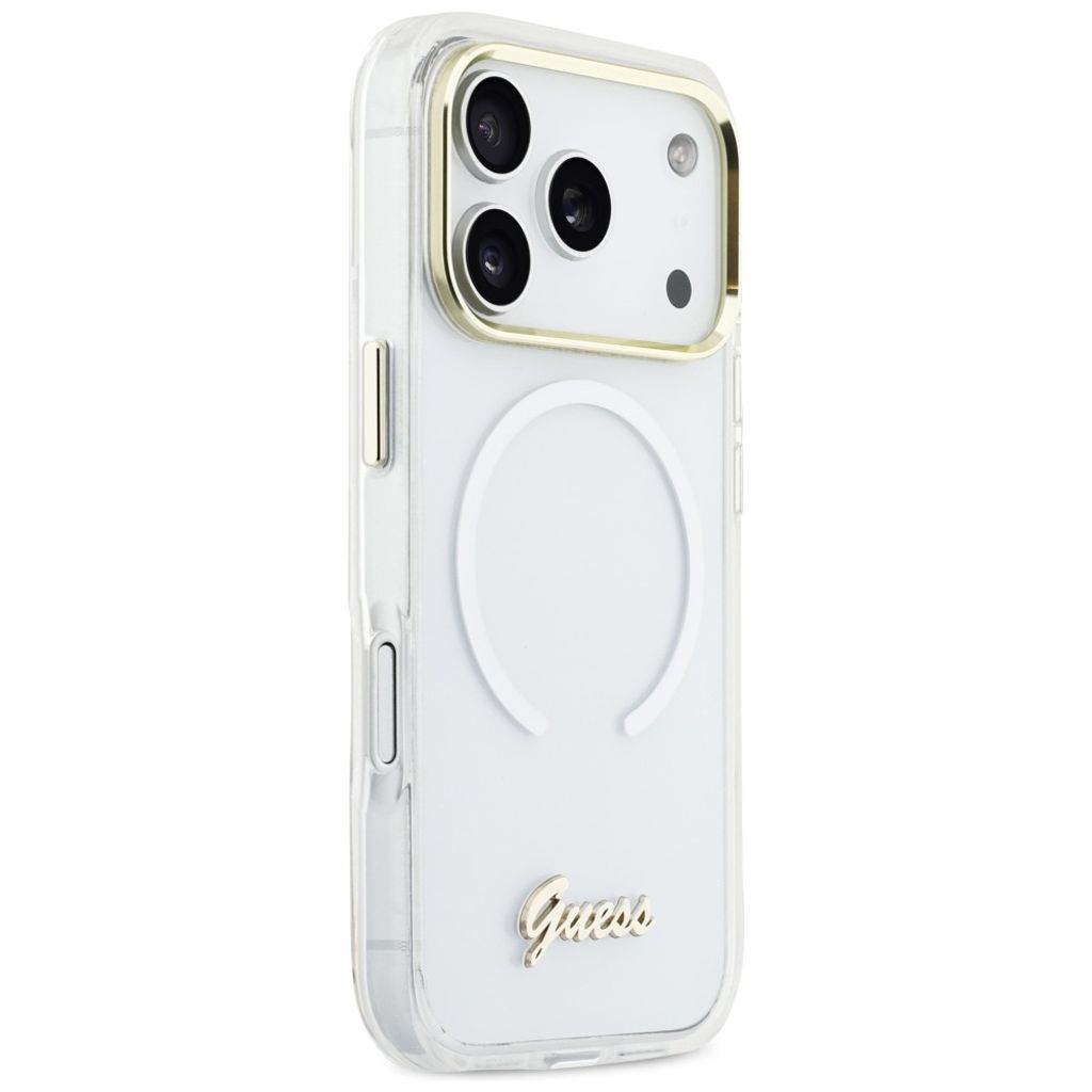 Guess IML Gradient Script Metal MagSafe -kuori till iPhone 17 Pro Max - Valkoinen