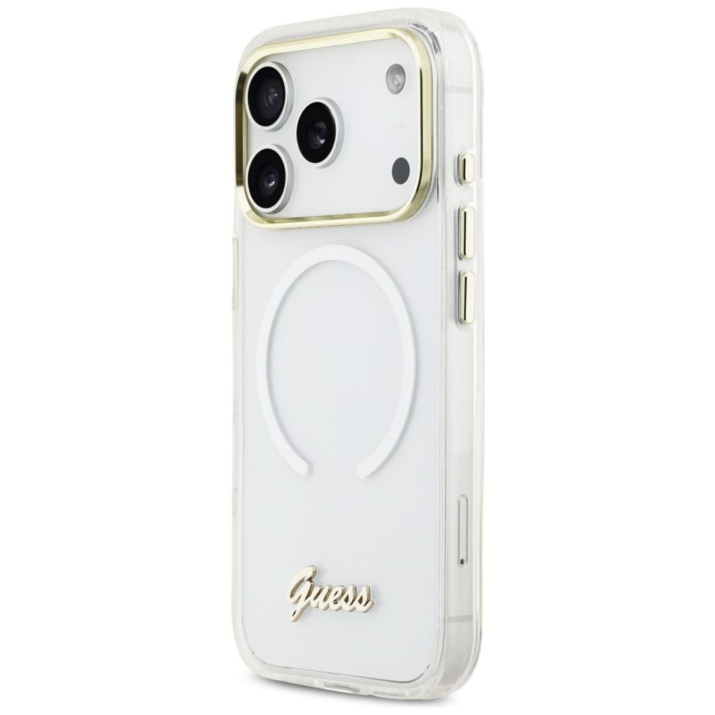 Guess IML Gradient Script Metal MagSafe -kuori till iPhone 17 Pro Max - Valkoinen