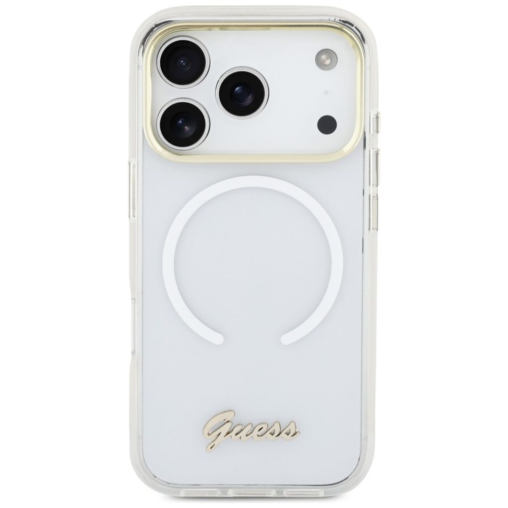 Guess IML Gradient Script Metal MagSafe -kuori till iPhone 17 Pro Max - Valkoinen