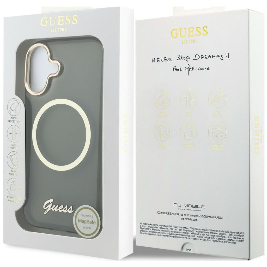 Guess IML Script Metal MagSafe -kuori till iPhone 17 - Musta