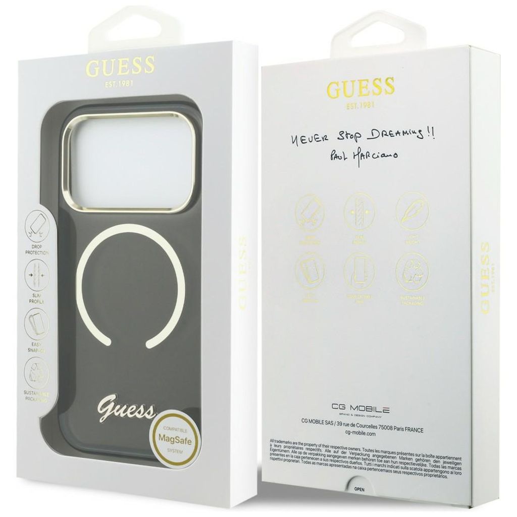 Guess IML Script Metal MagSafe -kuori till iPhone 17 Pro - Musta