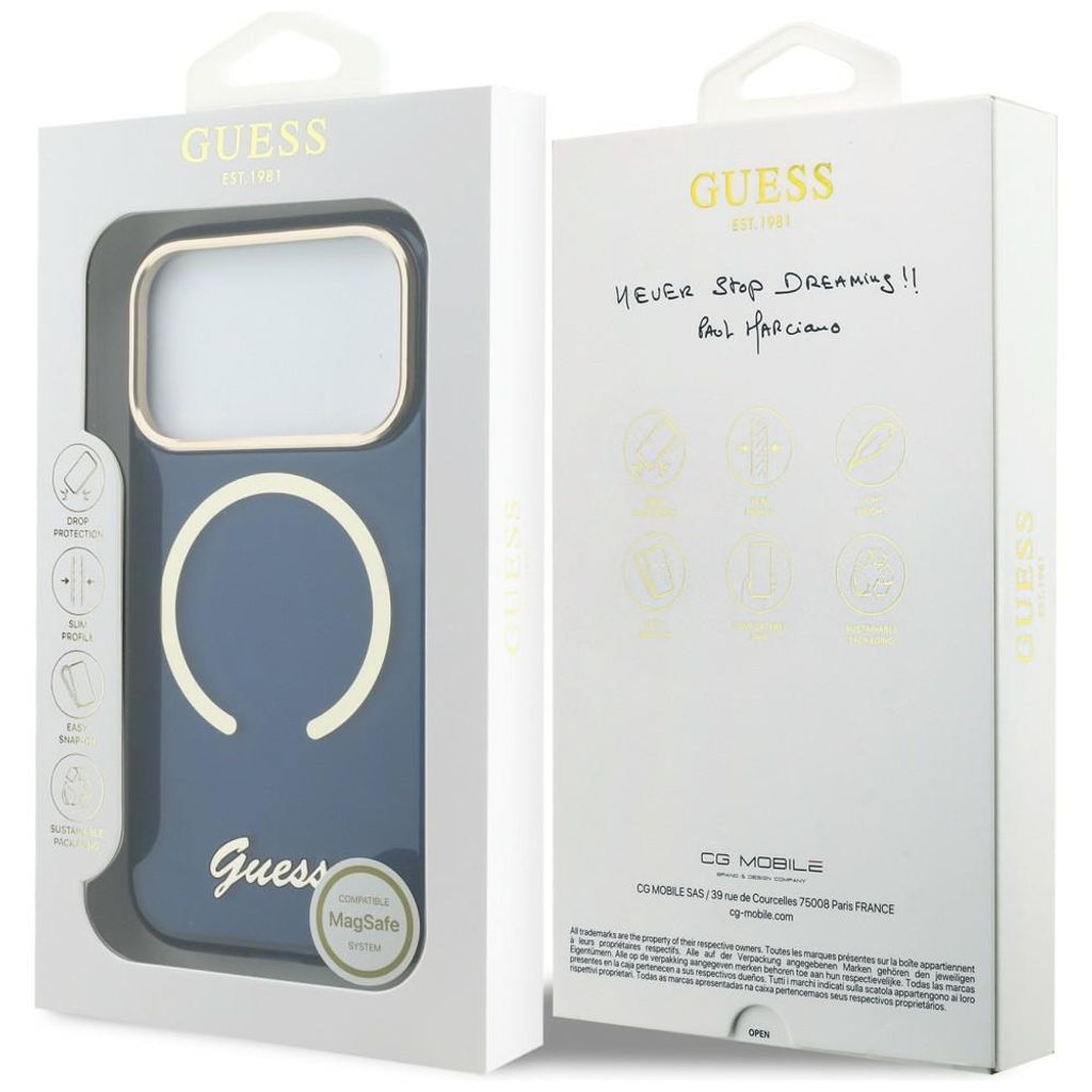Guess IML Script Metal MagSafe -kuori till iPhone 17 Pro - Sininen