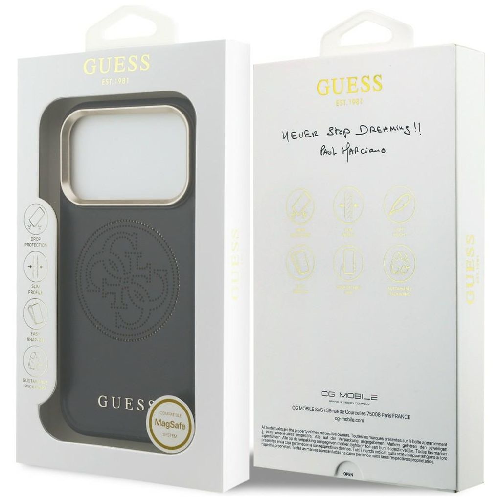 Guess Perforated 4G MagSafe -kuori till iPhone 17 Pro Max - Musta