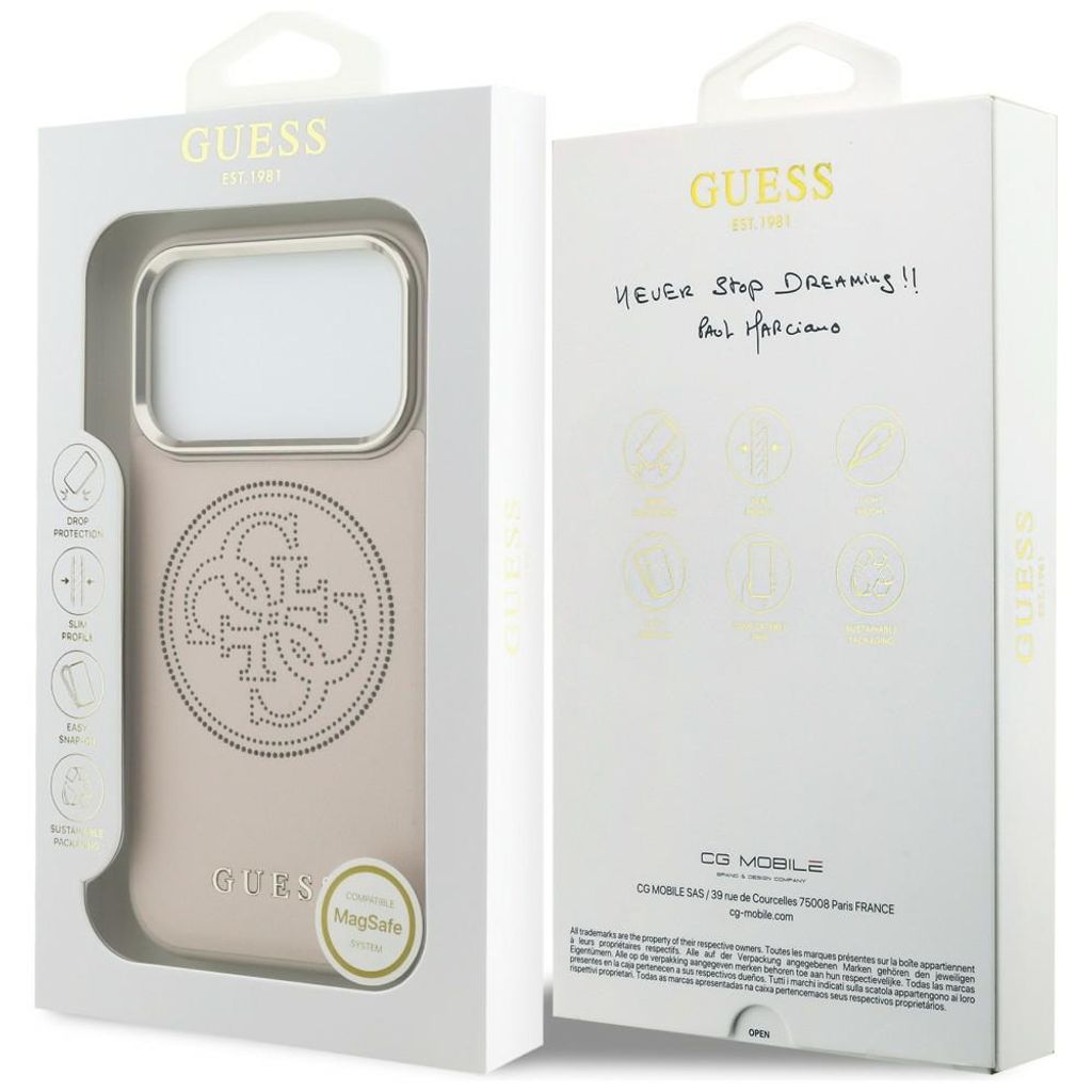 Guess Perforated 4G MagSafe -kuori till iPhone 17 Pro - Vaaleanpunainen