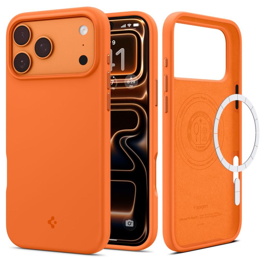 Spigen Silicone Fit Mag MagSafe -kuori till iPhone 17 Pro Max - Oranssi