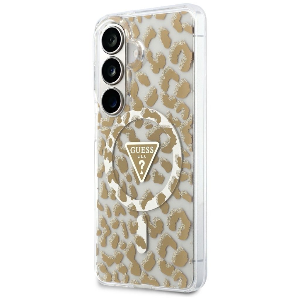 Guess Leopard Glitter Triangle Logo MagSafe Skal till Samsung Galaxy S26 - Brun