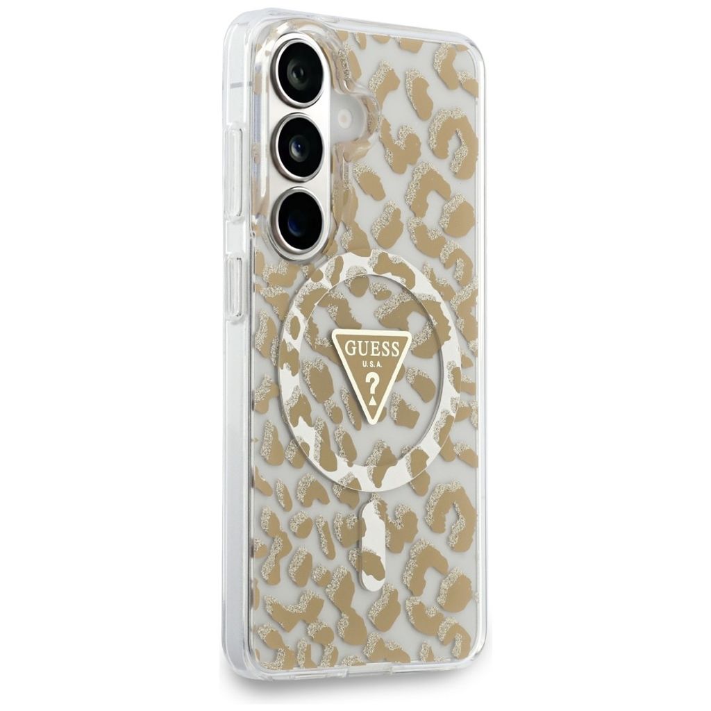Guess Leopard Glitter Triangle Logo MagSafe Skal till Samsung Galaxy S26 - Brun