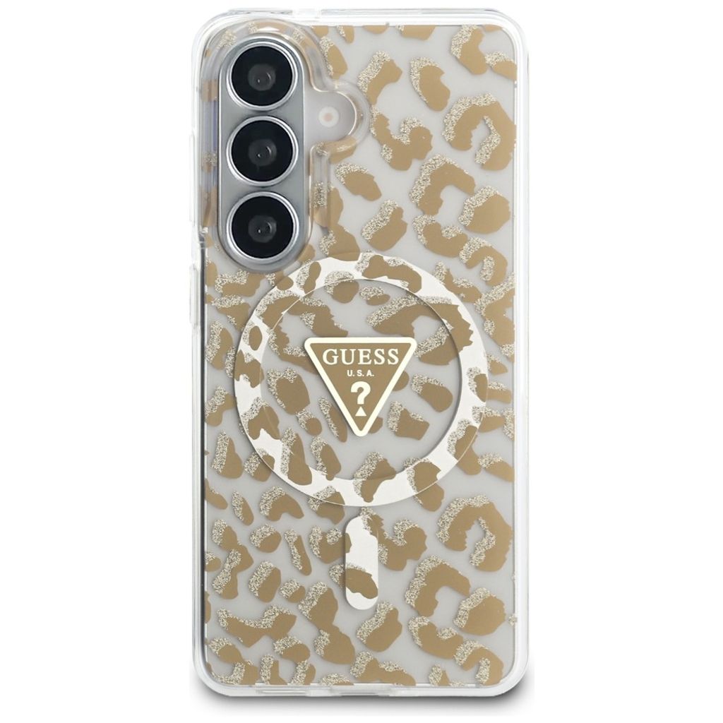 Guess Leopard Glitter Triangle Logo MagSafe Skal till Samsung Galaxy S26 - Brun