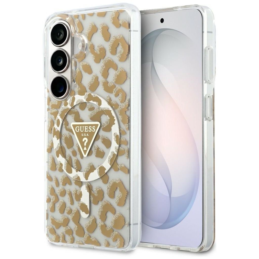 Guess Leopard Glitter Triangle Logo MagSafe Skal till Samsung Galaxy S26 - Brun