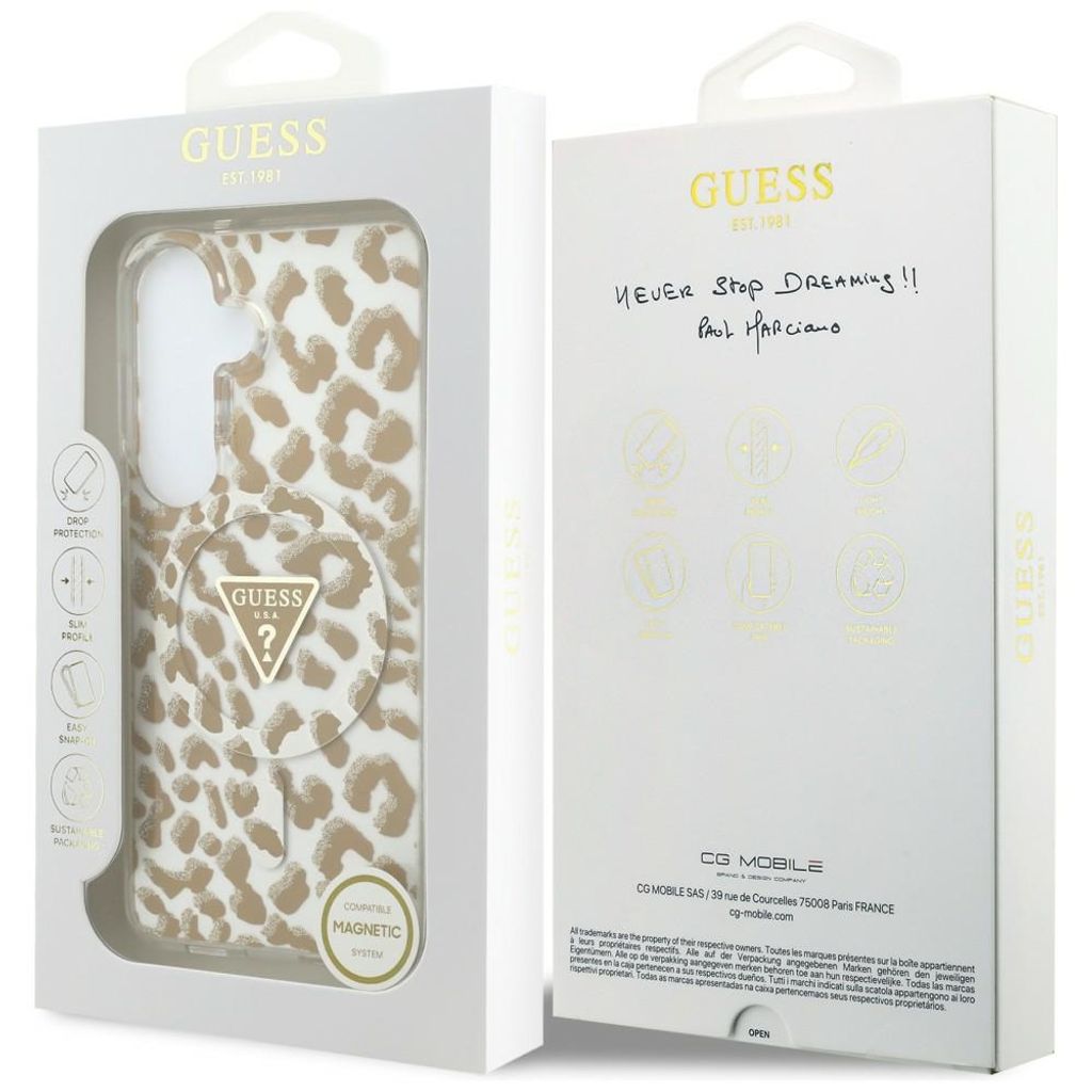 Guess Leopard Glitter Triangle Logo MagSafe Skal till Samsung Galaxy S26 - Brun