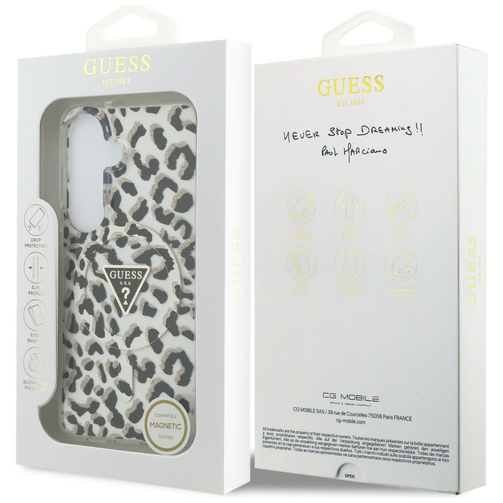Guess Leopard Glitter Triangle Logo MagSafe Skal till Samsung Galaxy S26 - Svart