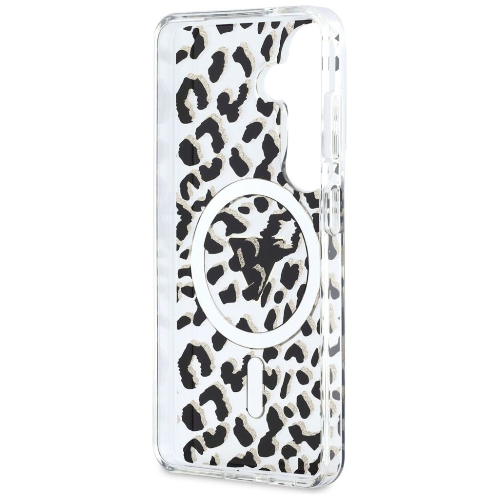 Guess Leopard Glitter Triangle Logo MagSafe Skal till Samsung Galaxy S26 - Svart
