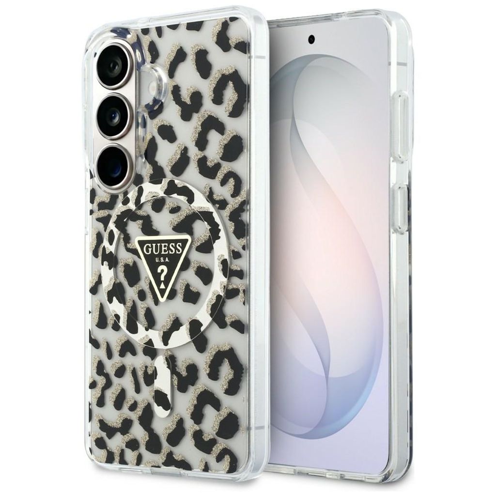 Guess Leopard Glitter Triangle Logo MagSafe Skal till Samsung Galaxy S26 - Svart