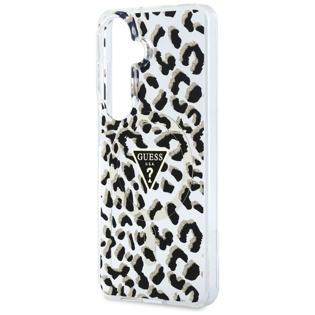 Guess Leopard Glitter Triangle Logo MagSafe Skal till Samsung Galaxy S26 - Svart