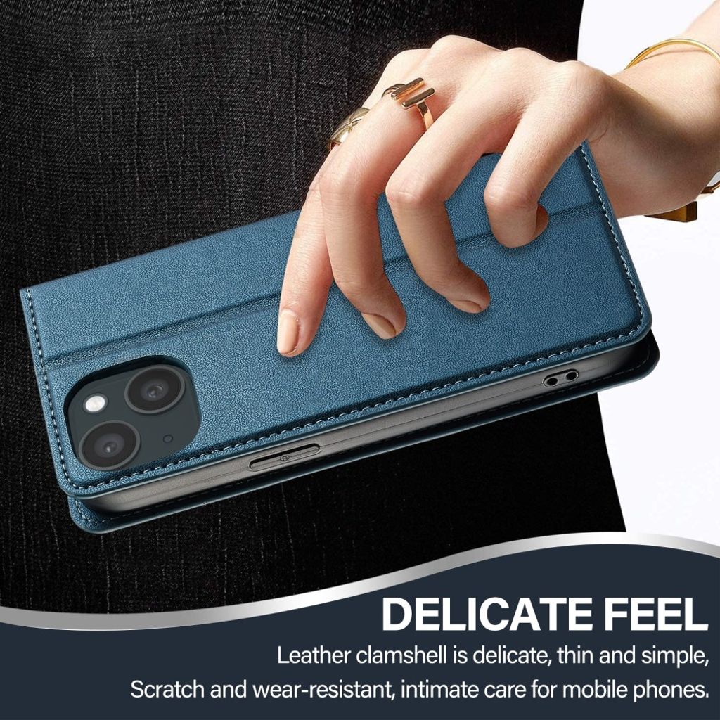 LC.IMEEKE iPhone 14/13 Wallet Cover Stand PU Leather - Blue