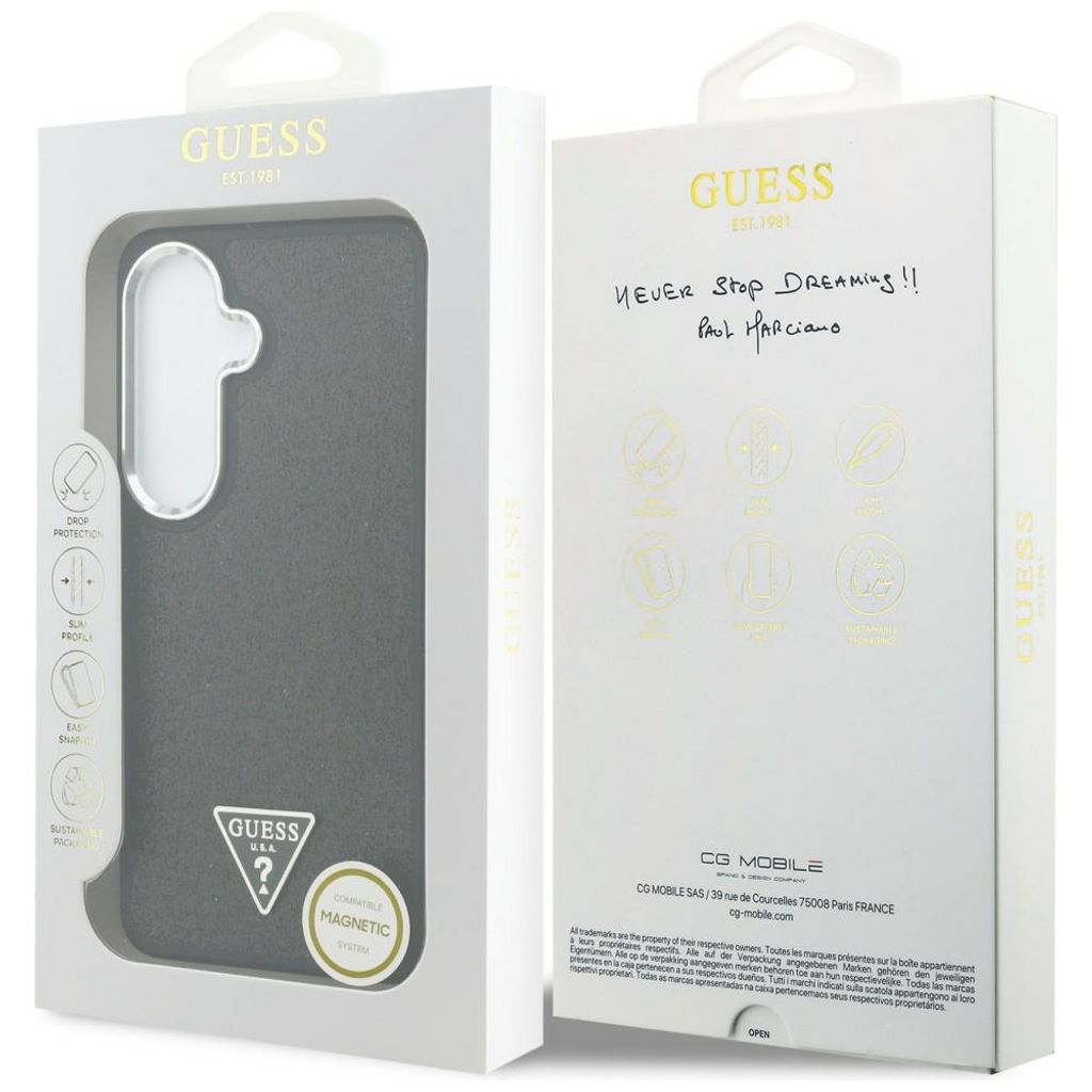 Guess Fixed Glitter Triangle MagSafe Skal till Samsung Galaxy S26 Plus - Svart