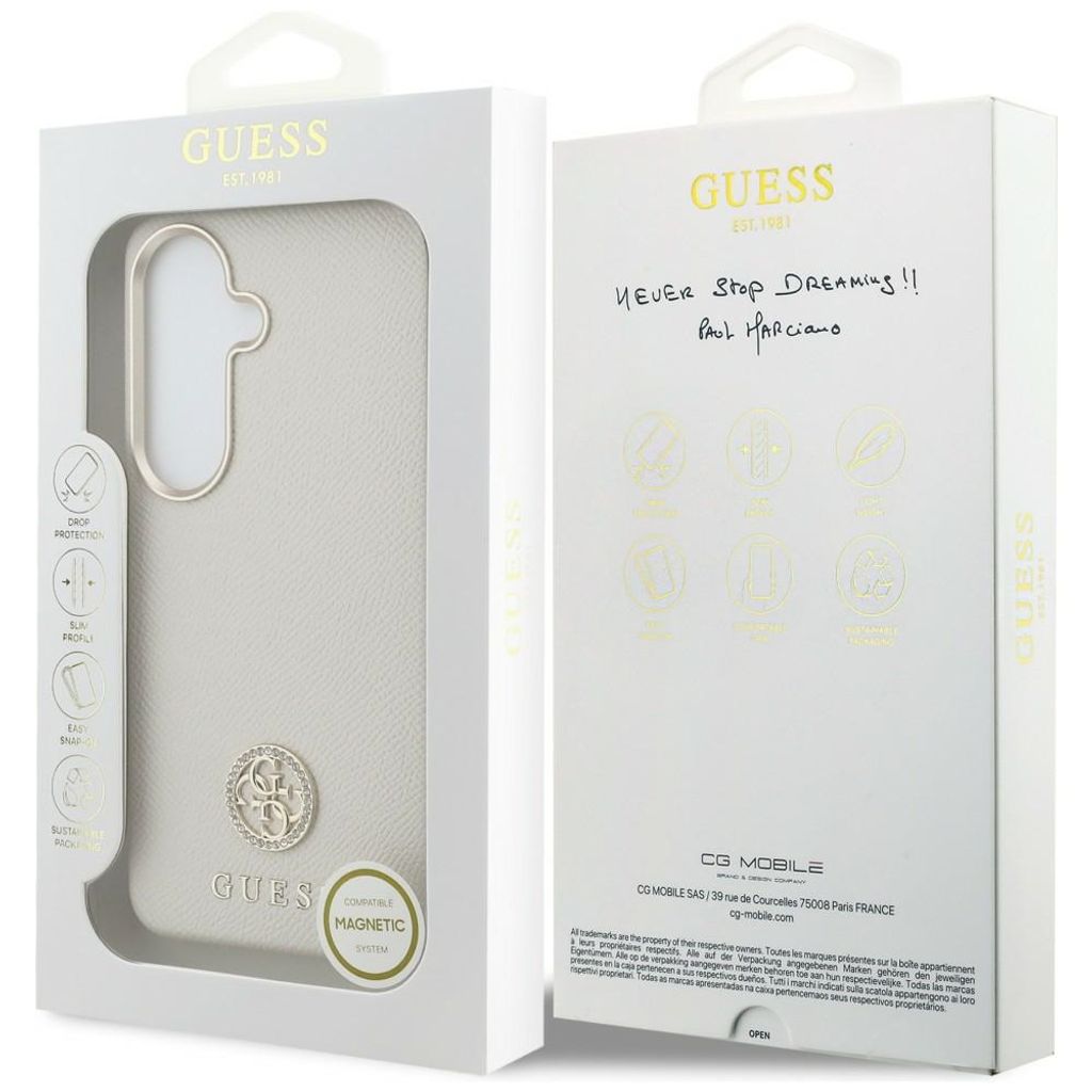 Guess Rhinestone Round Logo MagSafe Skal till Samsung Galaxy S26 - Beige