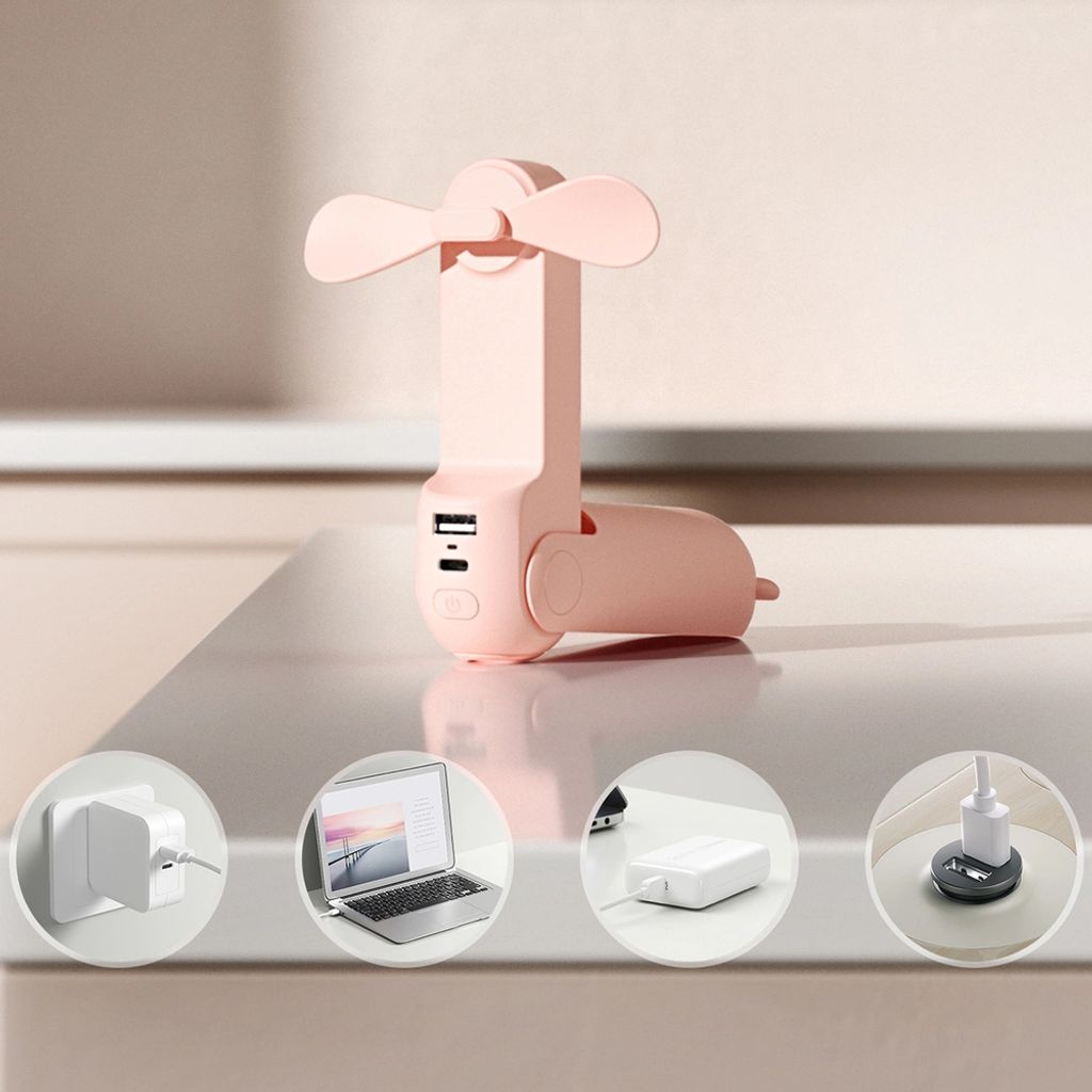 Jisulife Life8 Plus Handhållen portabel USB-fläkt – rosa