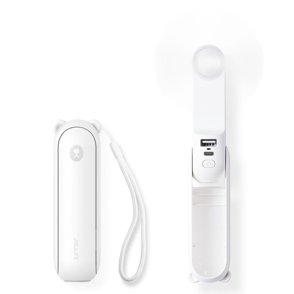 JisulifeLife8 bærbar USB-vifte med powerbank 2000 mAh – hvit