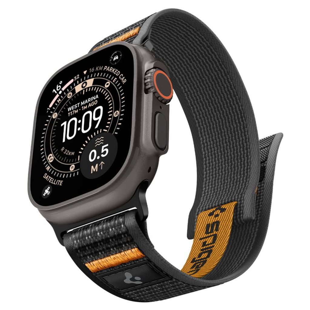 Spigen Athlex Air 2 Kellonranneke Apple Watch 44/45/46/49mm - Musta/Oranssi