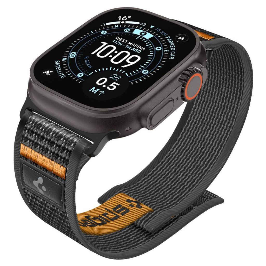 Spigen Athlex Air 2 Kellonranneke Apple Watch 44/45/46/49mm - Musta/Oranssi