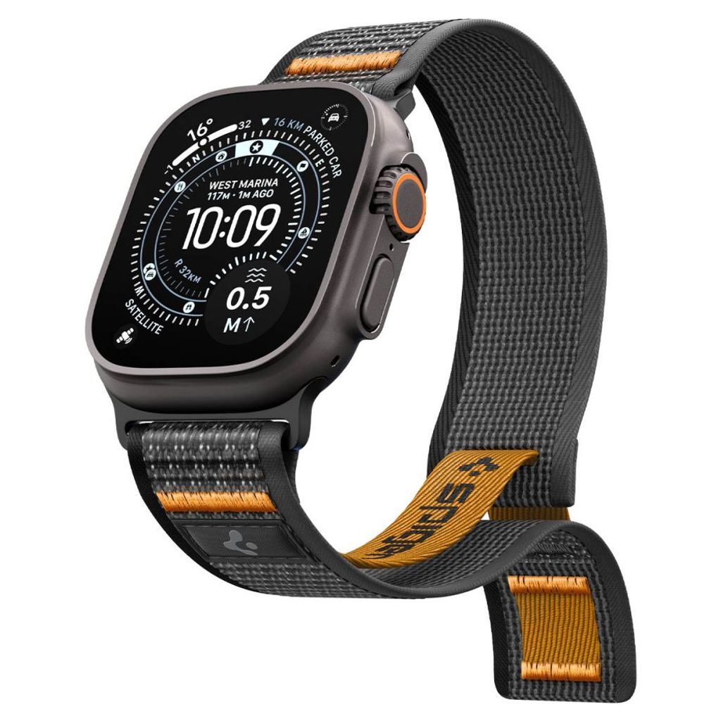 Spigen Athlex Air 2 Kellonranneke Apple Watch 44/45/46/49mm - Musta/Oranssi