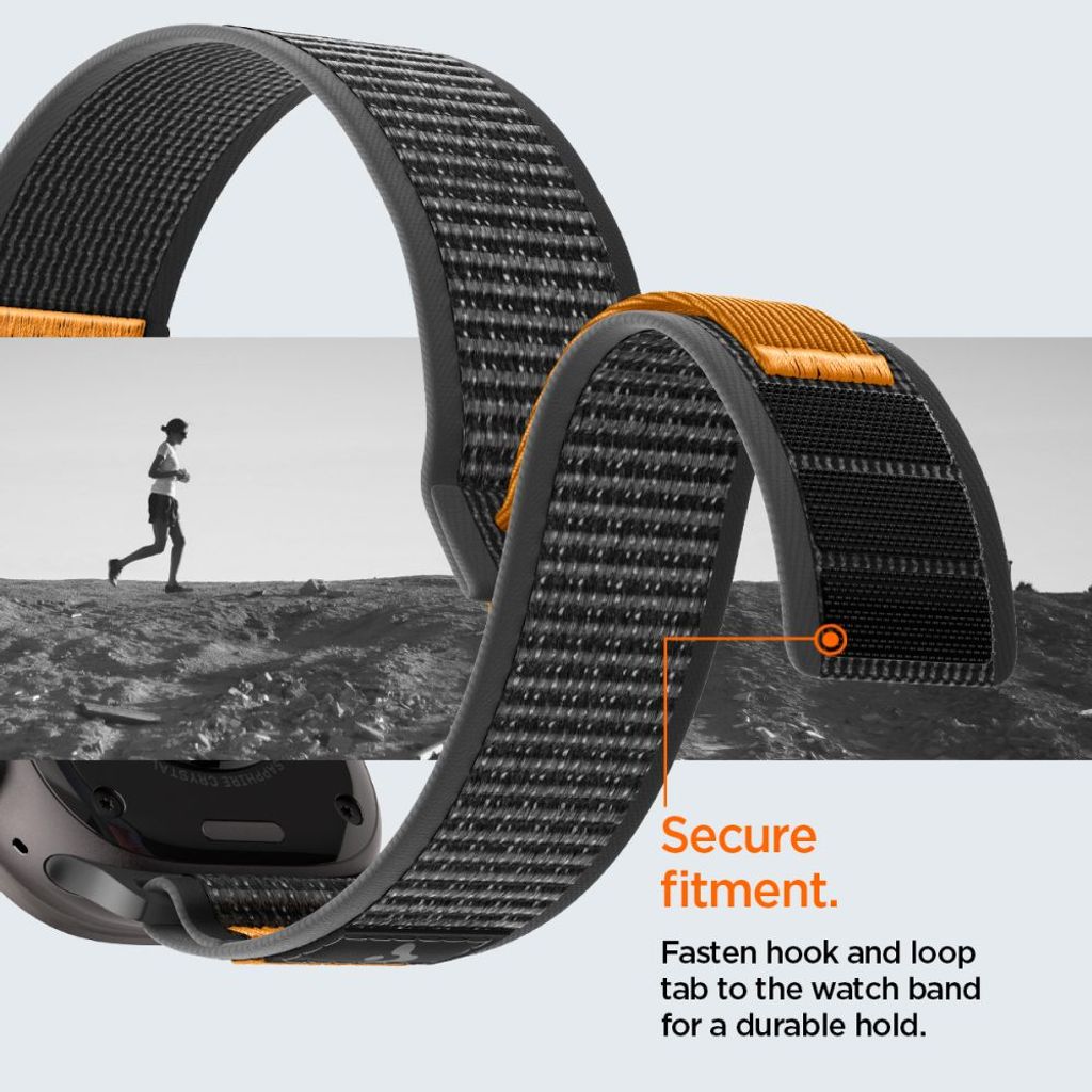 Spigen Athlex Air 2 Kellonranneke Apple Watch 44/45/46/49mm - Musta/Oranssi