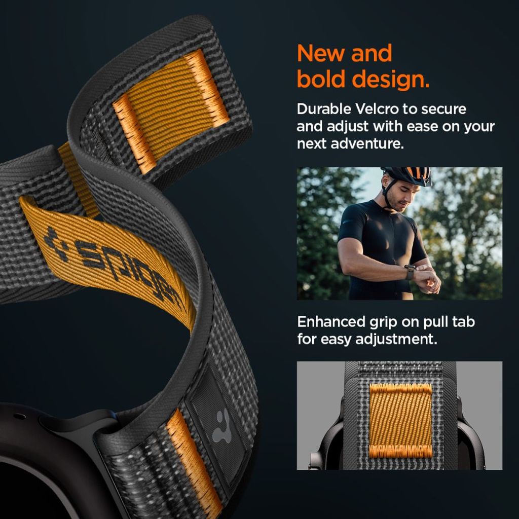 Spigen Athlex Air 2 Kellonranneke Apple Watch 44/45/46/49mm - Musta/Oranssi