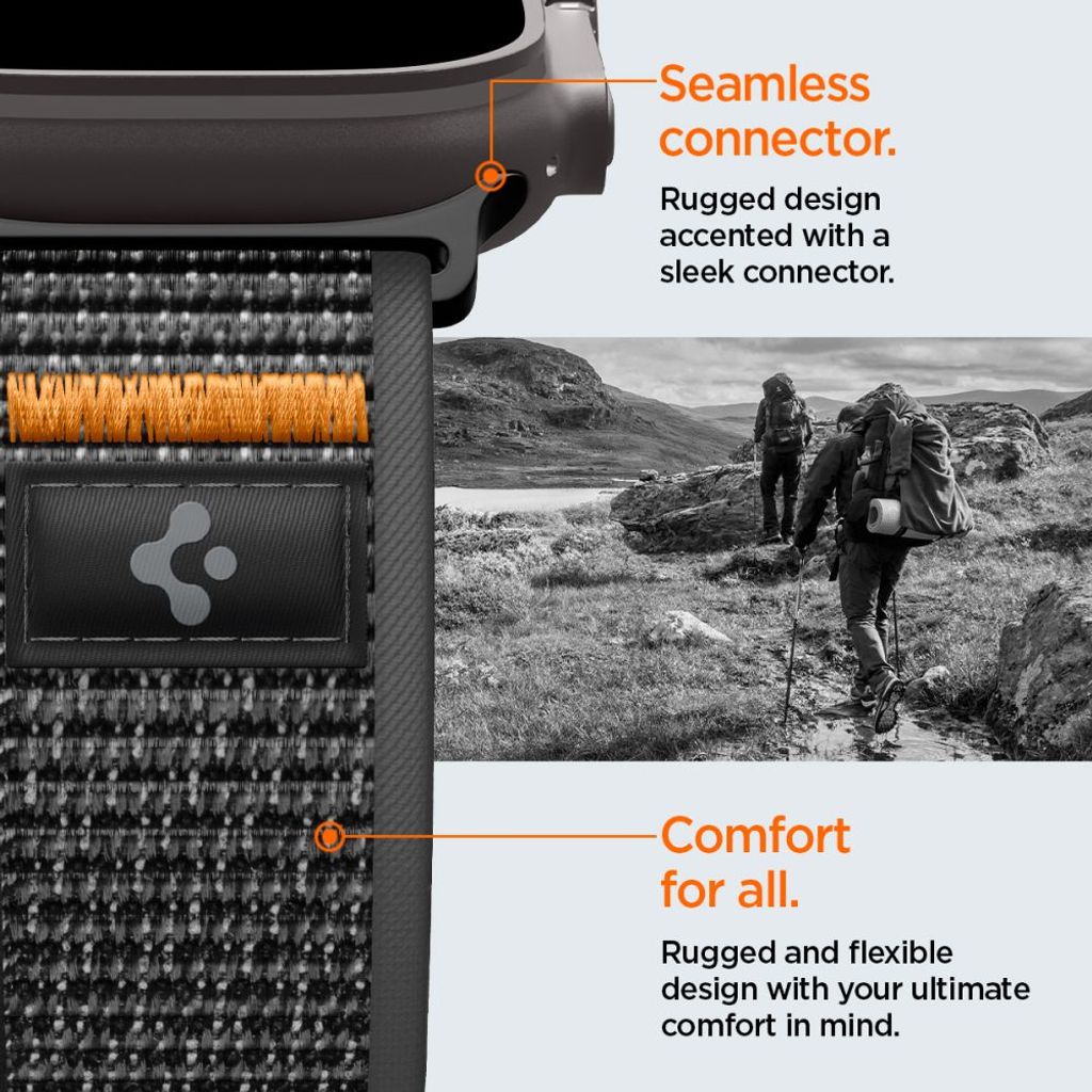 Spigen Athlex Air 2 Kellonranneke Apple Watch 44/45/46/49mm - Musta/Oranssi