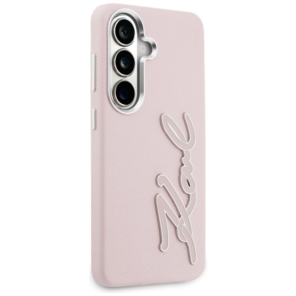 Karl Lagerfeld Grained Signature Metal Resin Logo Skal Samsung Galaxy S26 - Rosa
