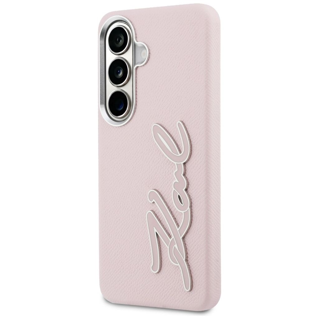 Karl Lagerfeld Grained Signature Metal Resin Logo Skal Samsung Galaxy S26 - Rosa