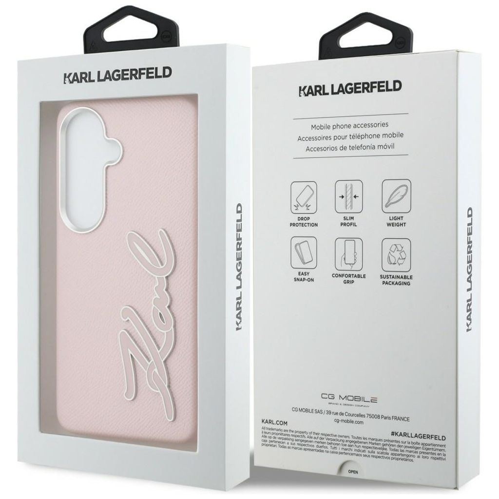 Karl Lagerfeld Grained Signature Metal Resin Logo Skal Samsung Galaxy S26 - Rosa