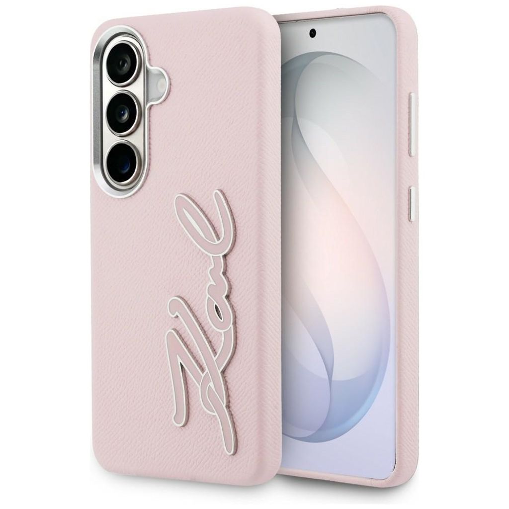 Karl Lagerfeld Grained Signature Metal Resin Logo Skal Samsung Galaxy S26 - Rosa