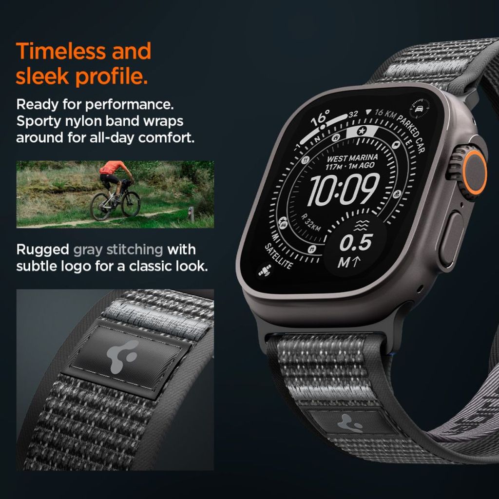 Spigen Athlex Air 2 Kellonranneke Apple Watch 44/45/46/49mm - Musta/Harmaa