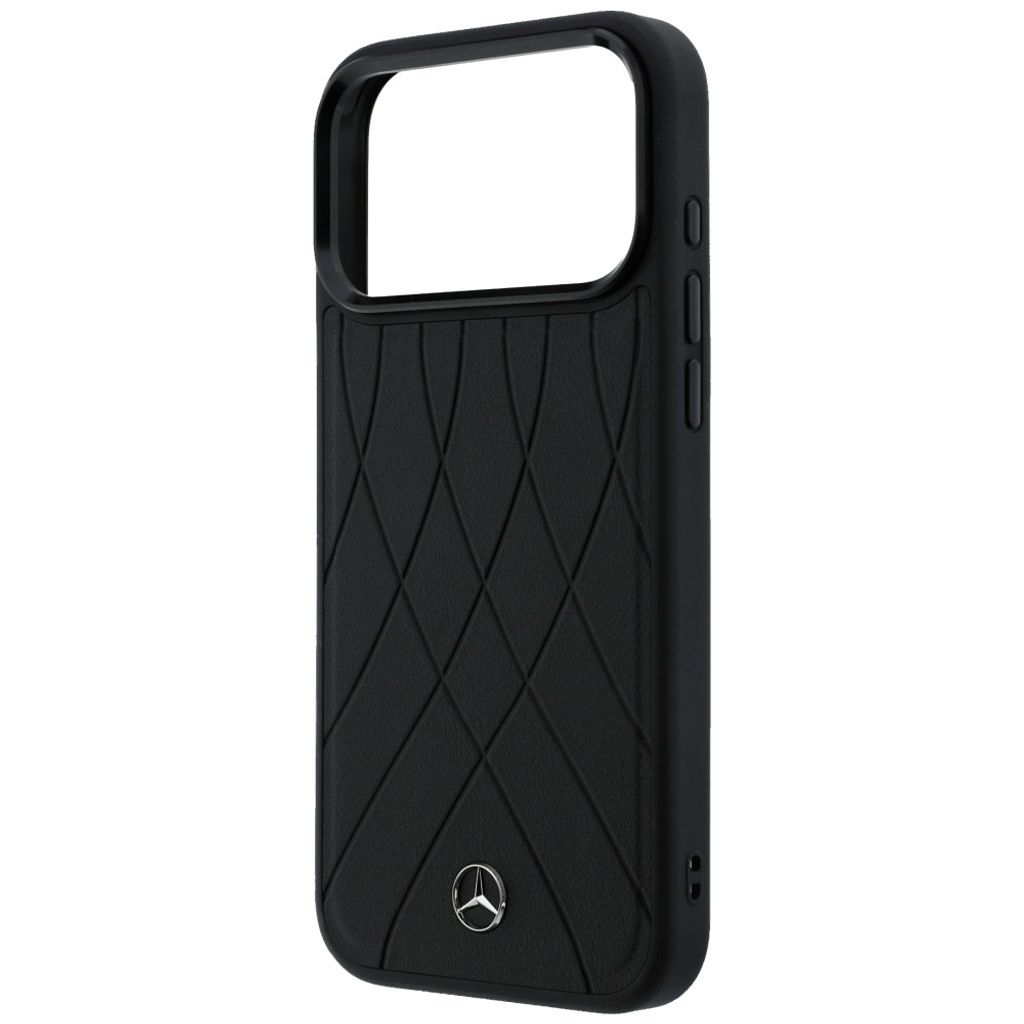 Mercedes Leather Crossed Lines MagSafe -kuori till iPhone 17 Pro Max - Musta