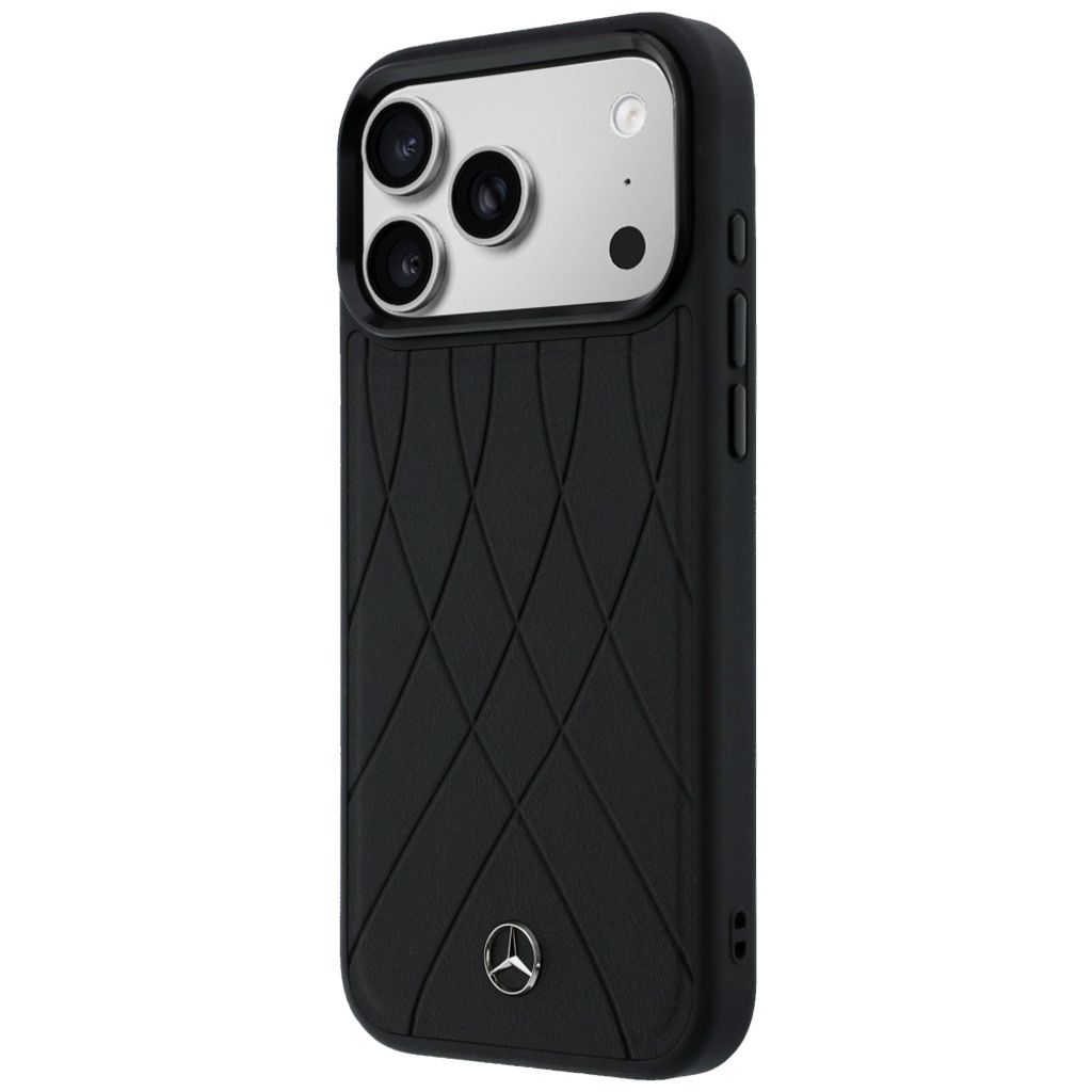 Mercedes Leather Crossed Lines MagSafe -kuori till iPhone 17 Pro Max - Musta