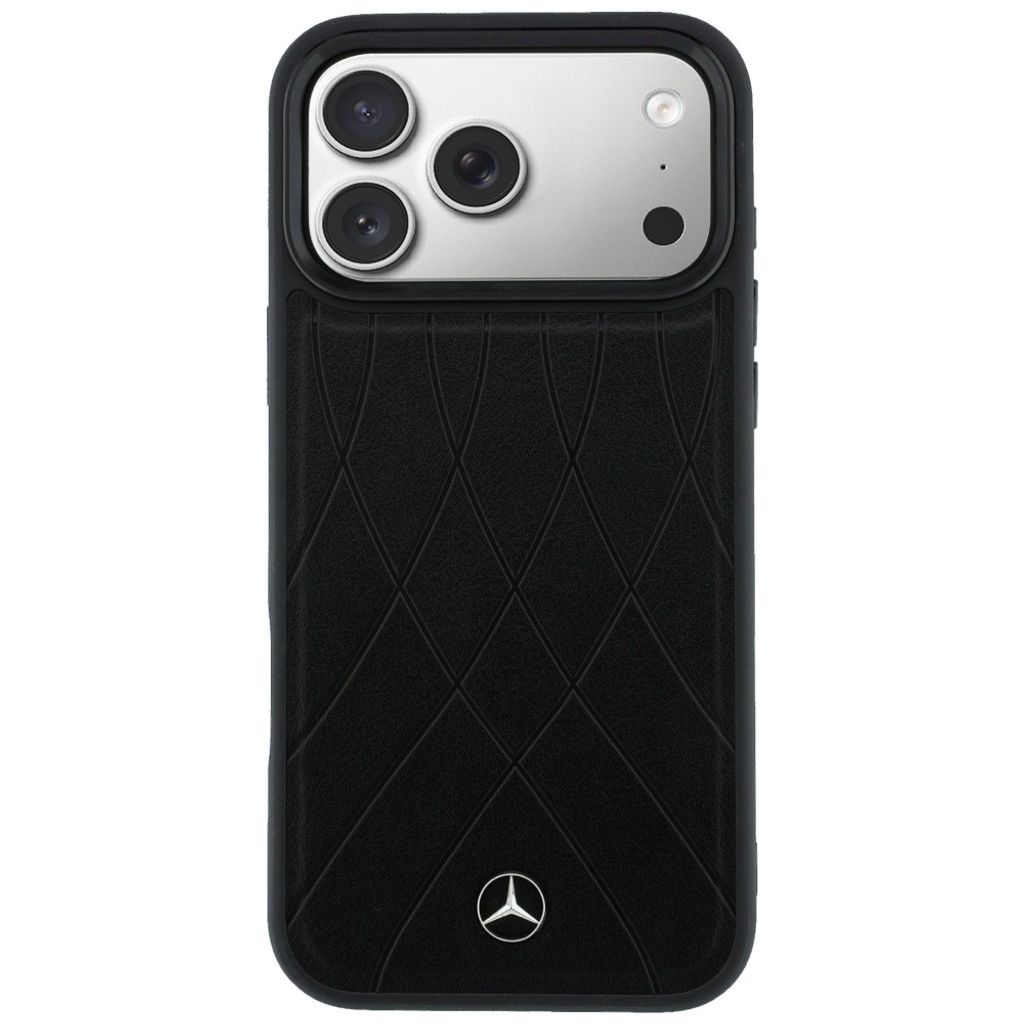 Mercedes Leather Crossed Lines MagSafe -kuori till iPhone 17 Pro Max - Musta