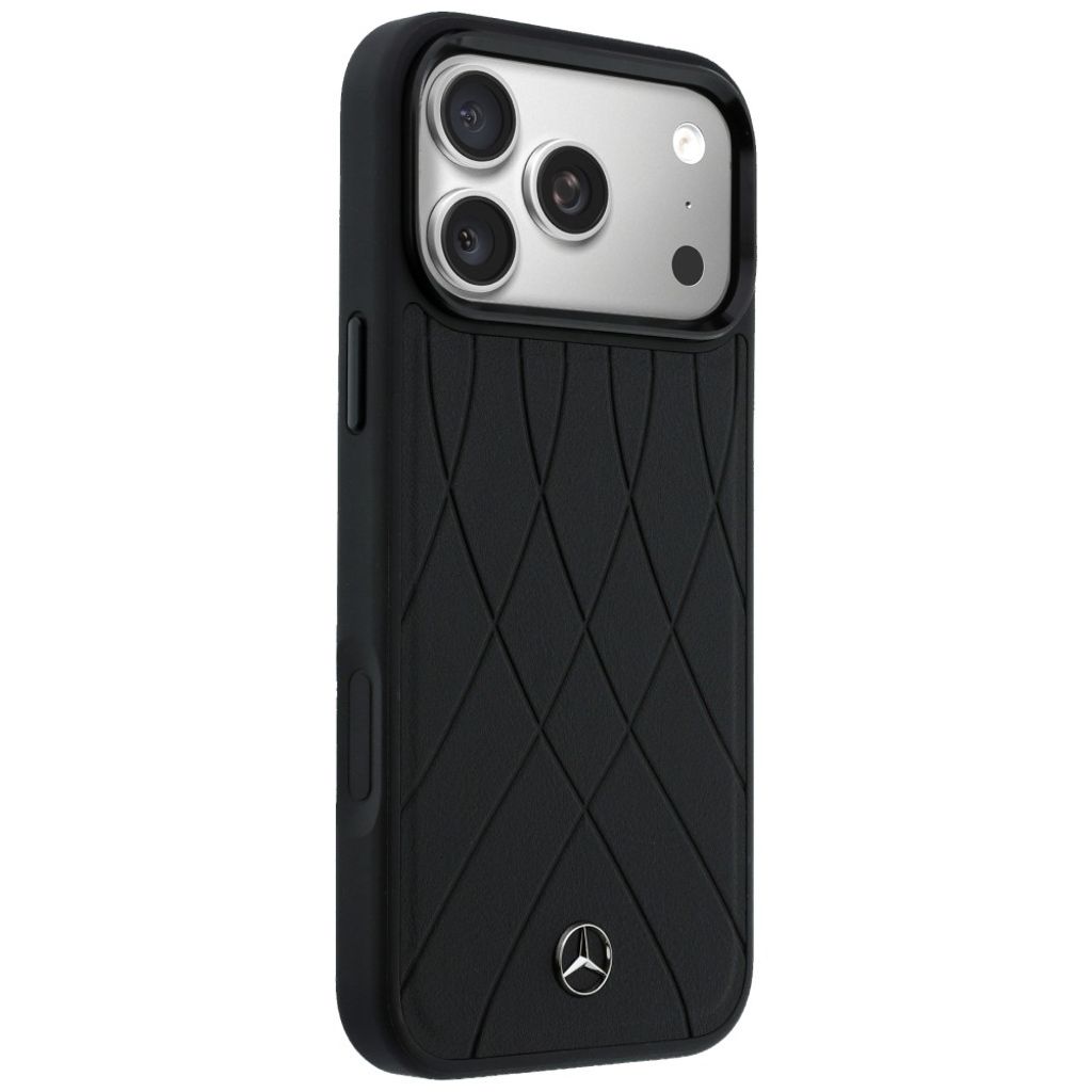 Mercedes Leather Crossed Lines MagSafe -kuori till iPhone 17 Pro Max - Musta