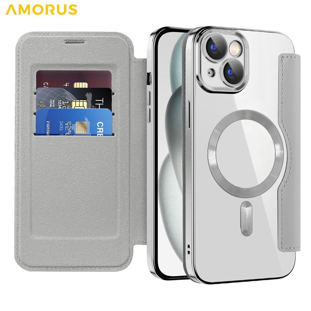 AMORUS iPhone 14 MagSafe RFID Kortholder Pungetui - Titan grå