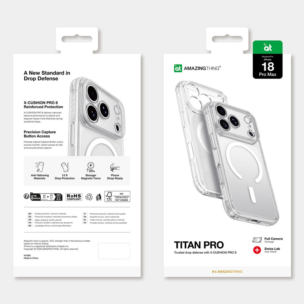 AmazingThing Titan Pro Lens MagSafe -kuori till iPhone 18 Pro Max - Läpinäkyvä