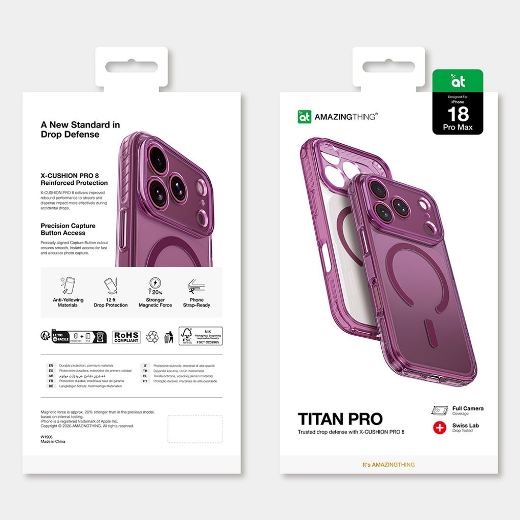 AmazingThing iPhone 18 Pro Max MagSafe -kuori kamerasuojalla – violetti