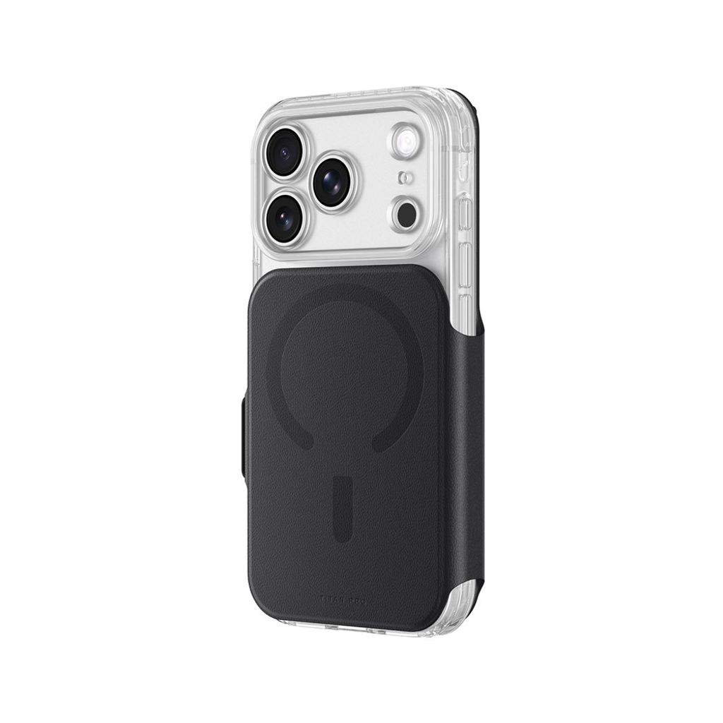 AmazingThing Titan Pro Lens Flip Set MagSafe -kuori Lompakko till iPhone 18 Pro Max - Musta