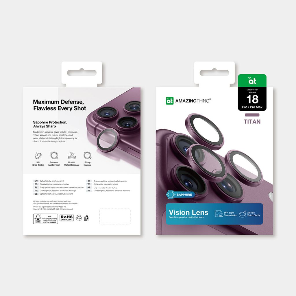 AmazingThing Titan Vision Lens Sapphire Linsebeskytter till iPhone 18 Pro/18 Pro Max - Lilla