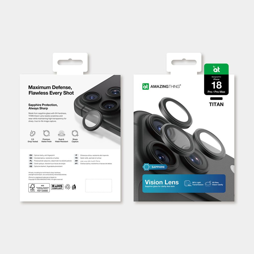 AmazingThing Titan Vision Lens Sapphire Linsebeskytter till iPhone 18 Pro/18 Pro Max - Svart