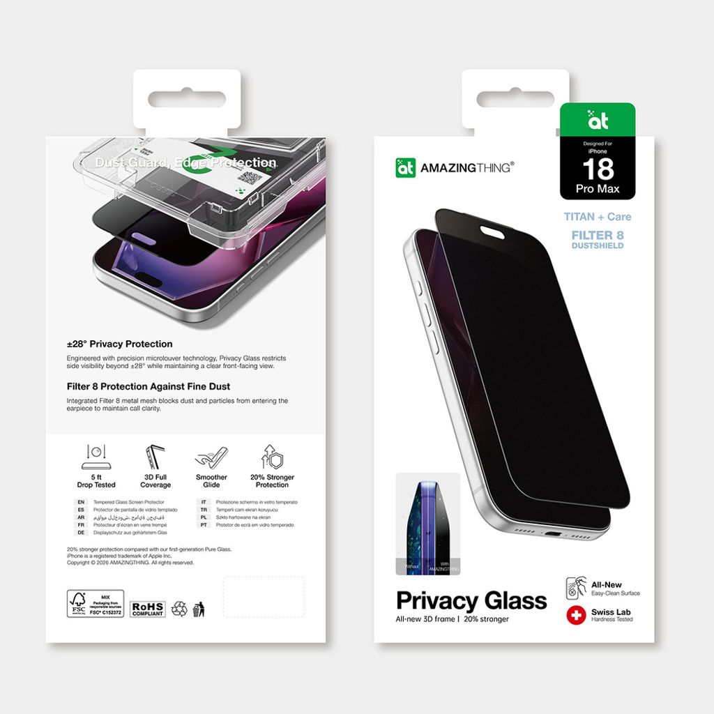 AmazingThing Titan +Care Privacy Skjermbeskytter till iPhone 18 Pro Max