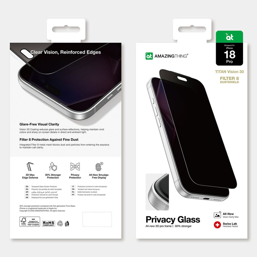 AmazingThing Titan Vision 30 Privacy Skjermbeskytter till iPhone 18 Pro