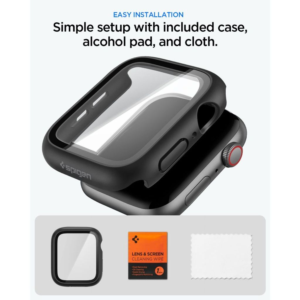 Spigen Thin Fit 360 kuori Apple Watch 44mm - Musta