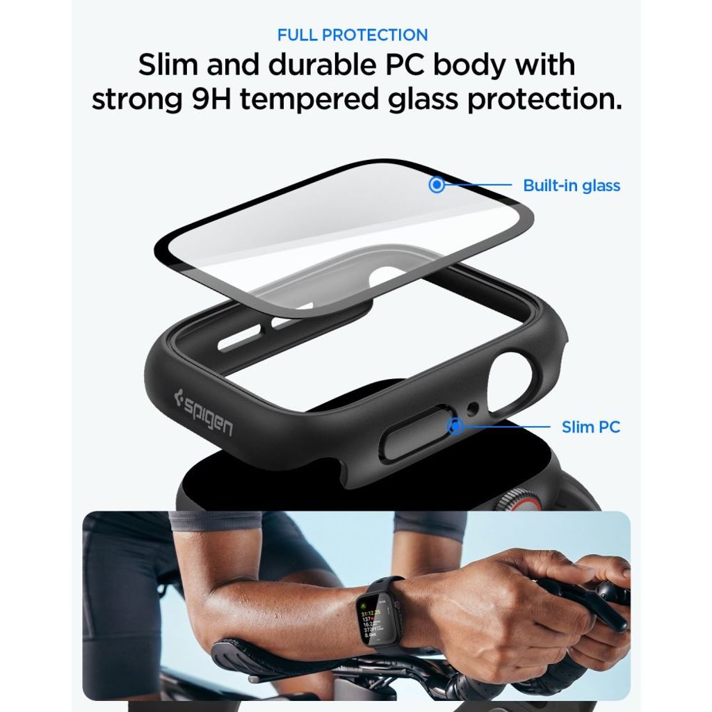 Spigen Thin Fit 360 kuori Apple Watch 44mm - Musta